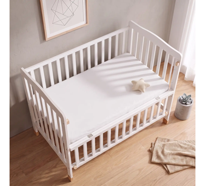 Jersey plachta s lycrou do postieľky JD1 – biela – 60–70 × 120–140 cm